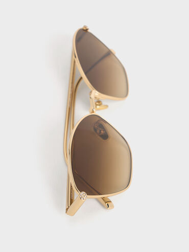 Crystal-Accent Cat-Eye Sunglasses, Gold, hi-res