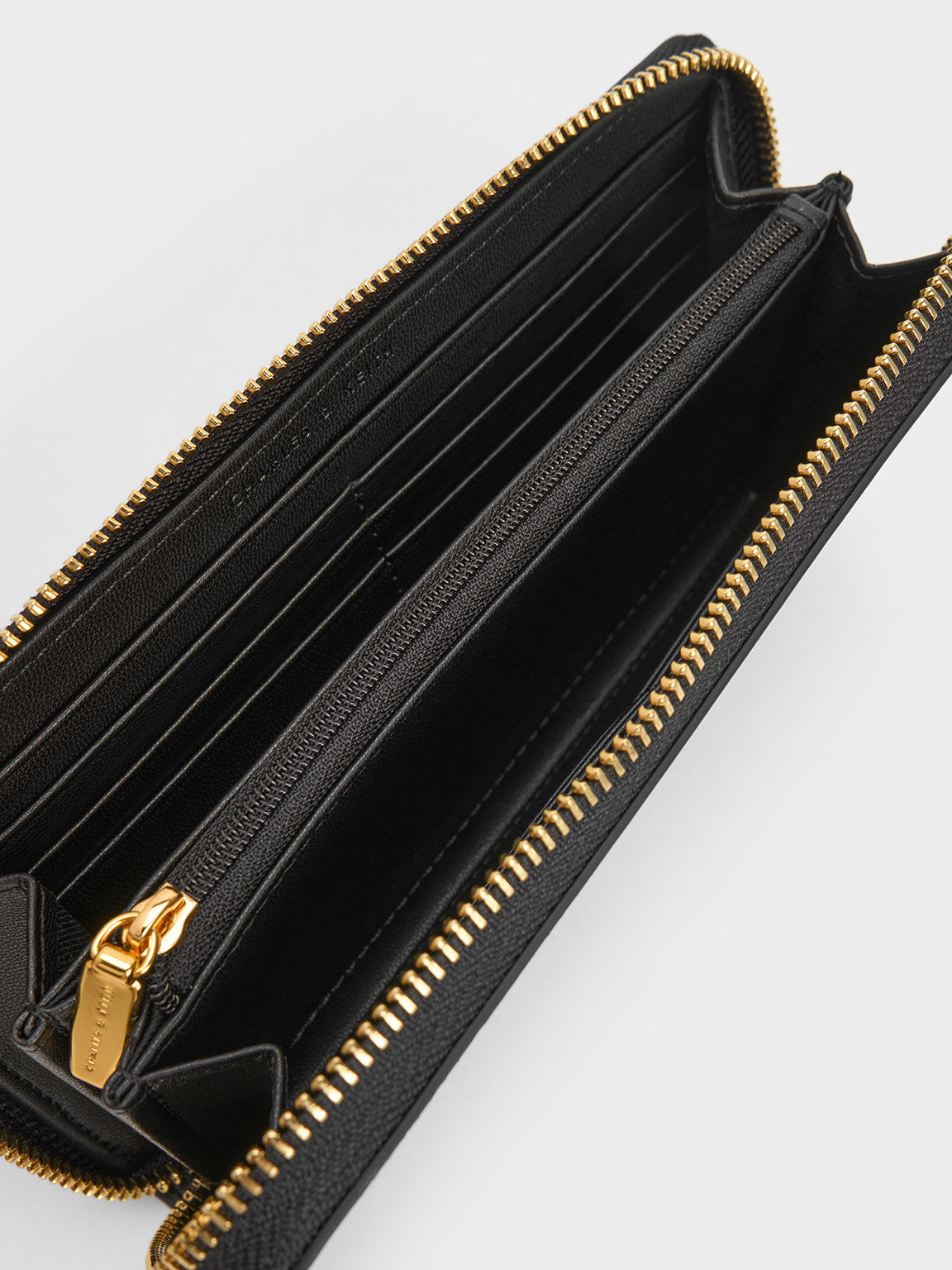 Black Croc Embossed Zip Around Long Wallet CHARLES KEITH IN