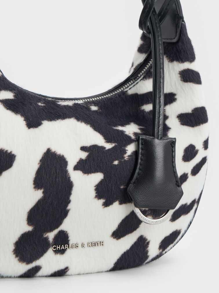 Vega Furry Cow-Print Hobo Bag, Multi, hi-res