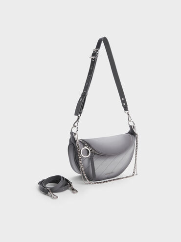 Philomena Half-Moon Crossbody Bag, Grey, hi-res