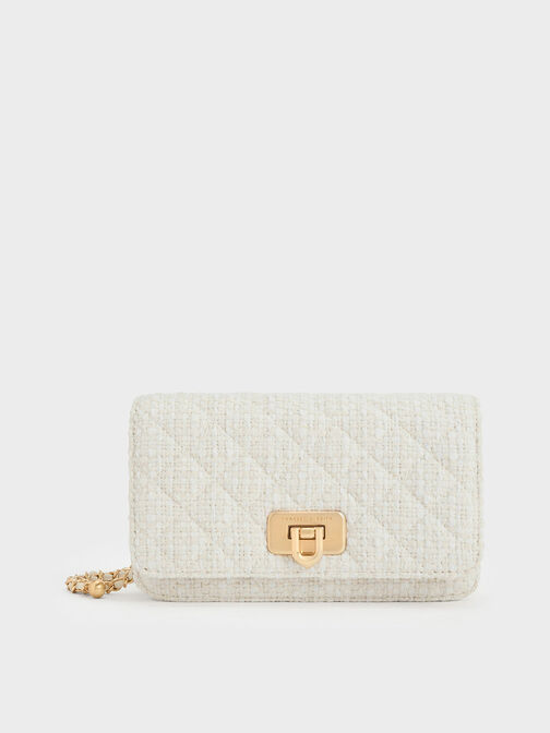 Cressida Tweed Push-Lock Clutch, Chalk, hi-res