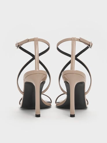 Patent Strappy Ankle-Strap Heeled Sandals, Taupe, hi-res