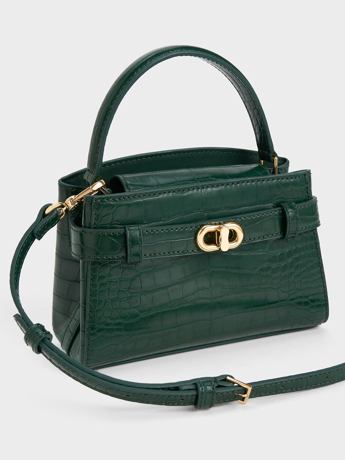 Dark Green Aubrielle Croc Effect Top Handle Bag CHARLES KEITH IN