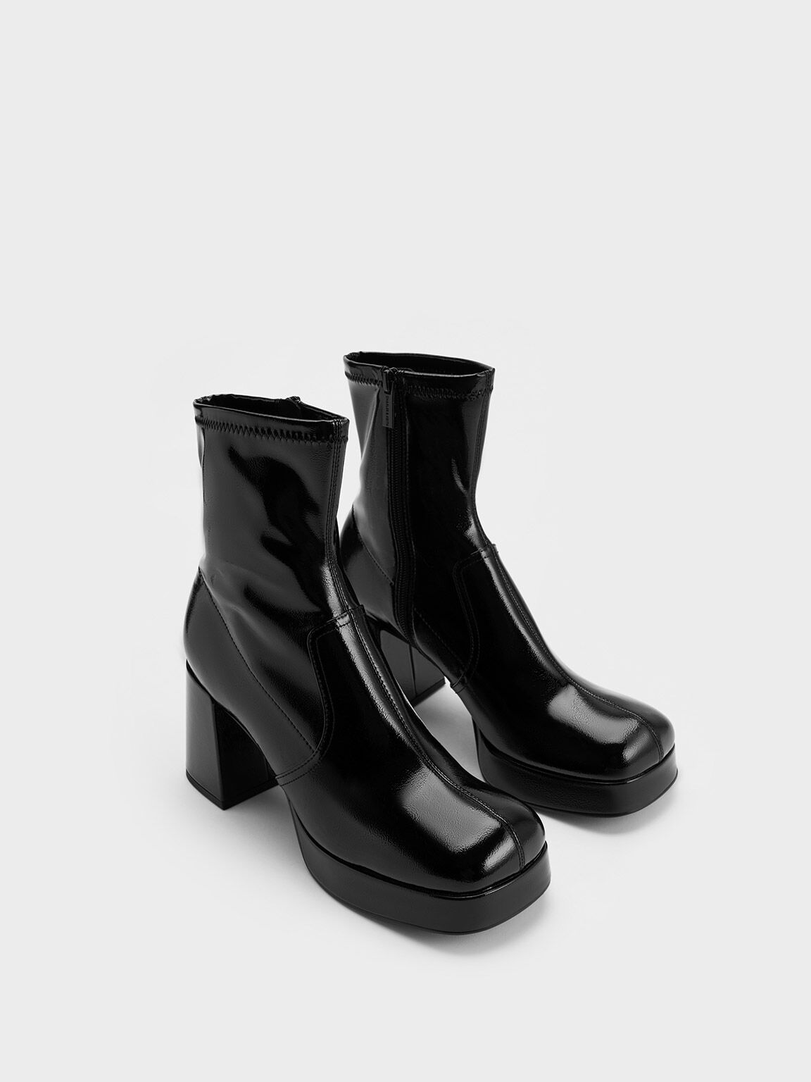 Polished Leather Ankle Booties | Block Heel | Lug Sole