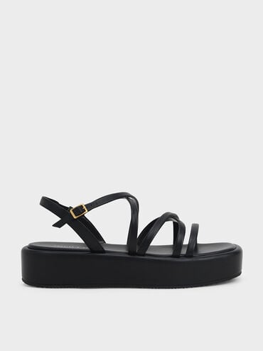 Strappy Padded Flatforms, Black, hi-res