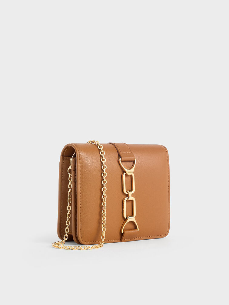 Agatha Chain-Accent Card Holder, Brown, hi-res