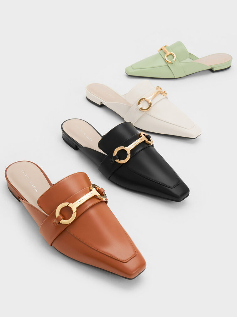 Metallic Accent Tapered Flat Mules, Cognac, hi-res