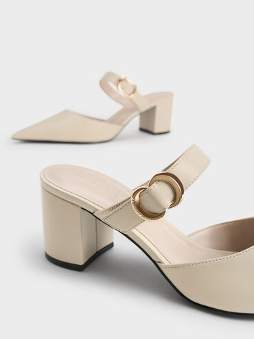 Metallic Accent Pointed-Toe Block-Heel Mules, Chalk, hi-res