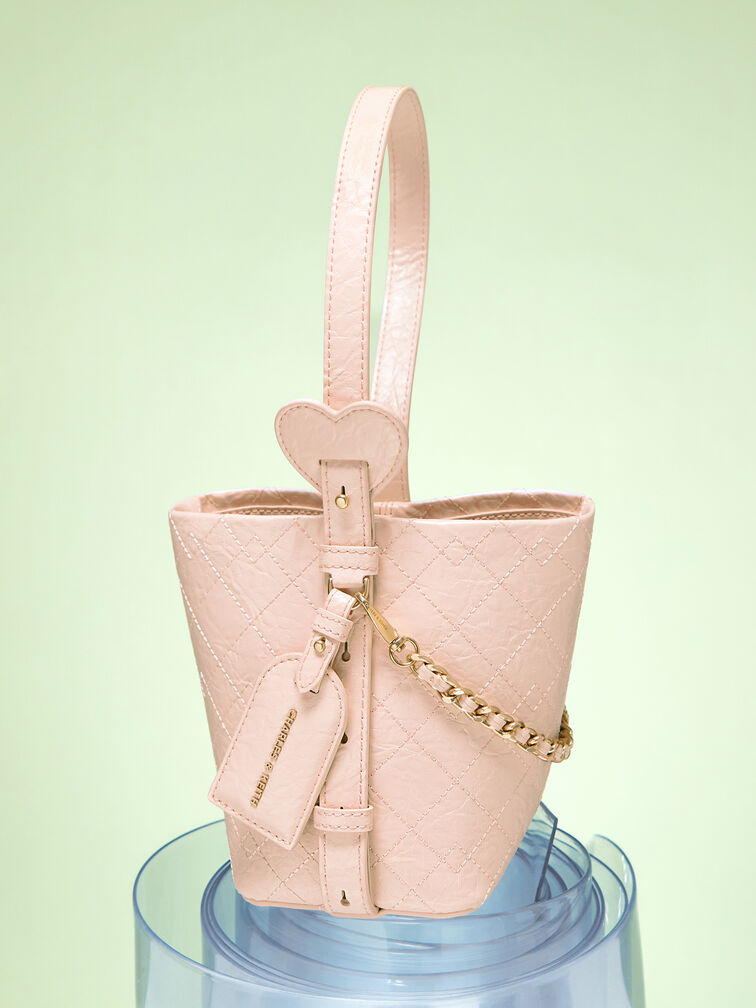 Duo Quilted Chain Bucket Bag, Soft Pink, hi-res