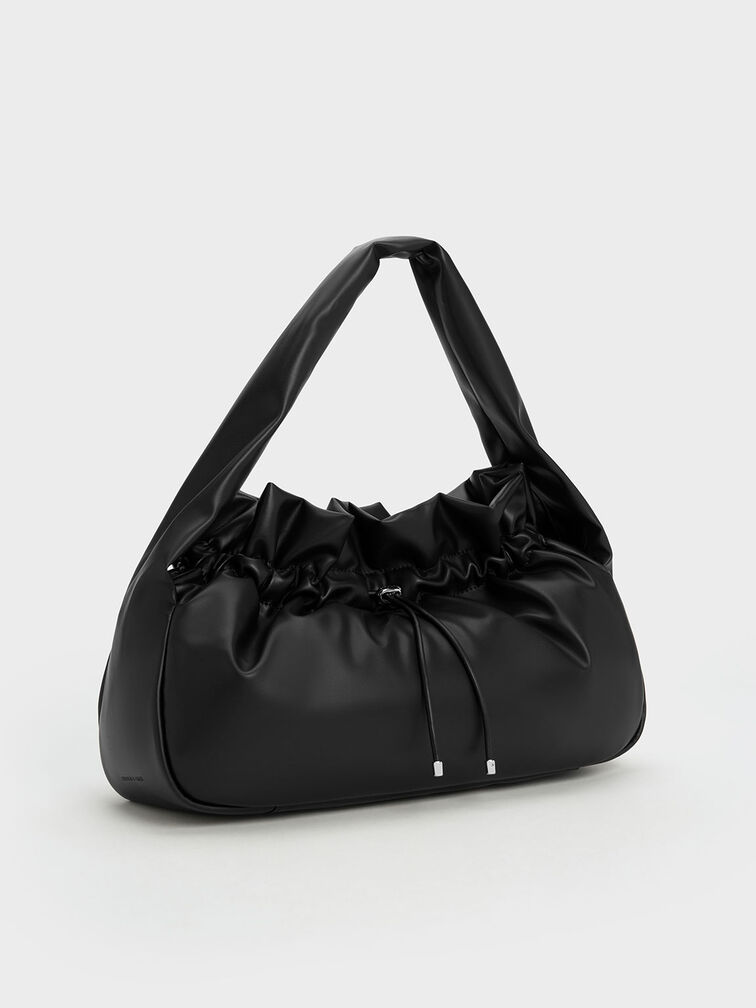 Maisy Ruched Hobo Bag, Black, hi-res