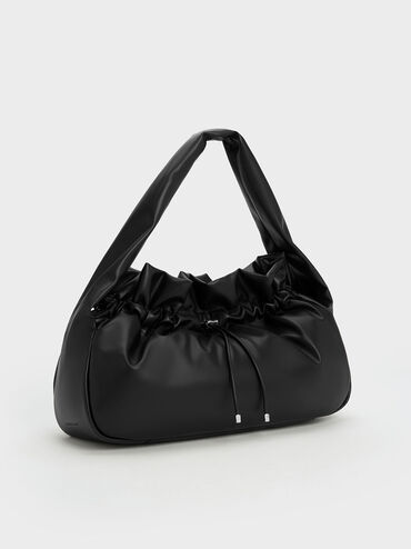Maisy Ruched Hobo Bag, Black, hi-res