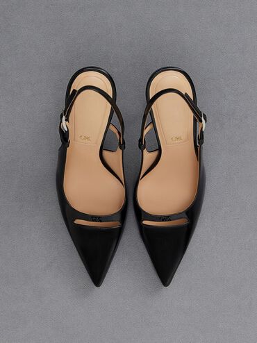 Leather Pointed-Toe Slingback Pumps, Black Box, hi-res