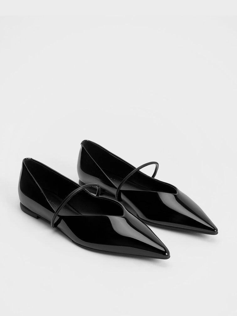 Patent Pointed-Toe Ballet Flats, Black Patent, hi-res