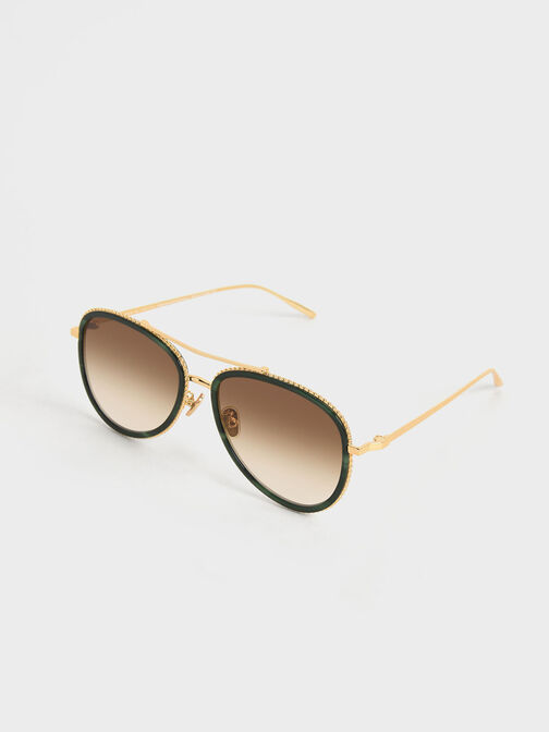 Recycled Acetate Gradient Tint Aviator Sunglasses, Green, hi-res