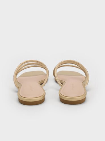 Satin Crystal-Embellished Strappy Sandals, Gold, hi-res