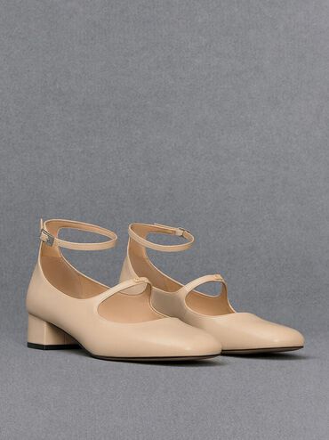 Claire Leather Mary Jane Pumps, Beige, hi-res