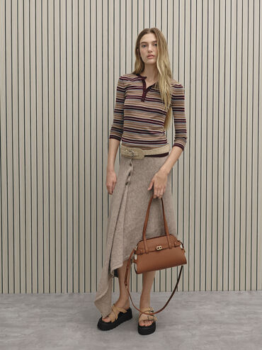 Aubrielle Belted Shoulder Bag, Chocolate, hi-res