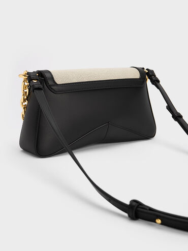 Arley Canvas Chain-Link Trapeze Bag, Black Textured, hi-res