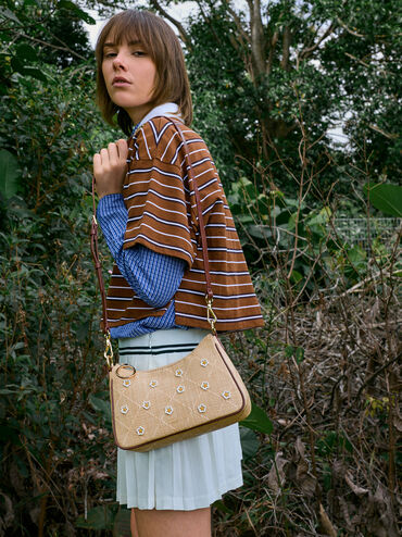 Philomena Raffia Flower Crossbody Bag, Beige, hi-res