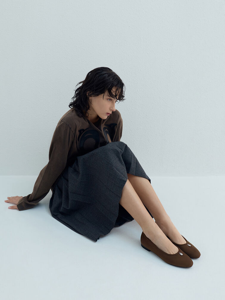 Griselda Faux Suede Ballet Flats, Dark Brown Textured, hi-res