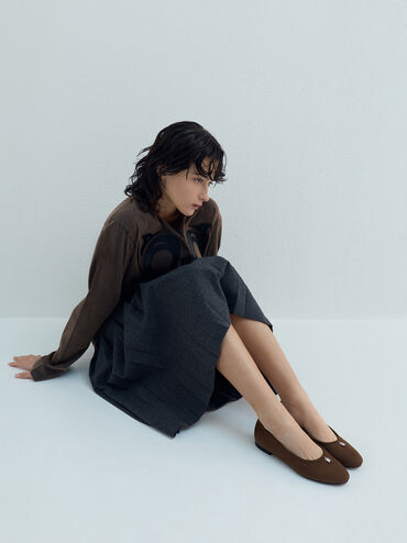 Griselda Faux Suede Ballet Flats, Dark Brown Textured, hi-res
