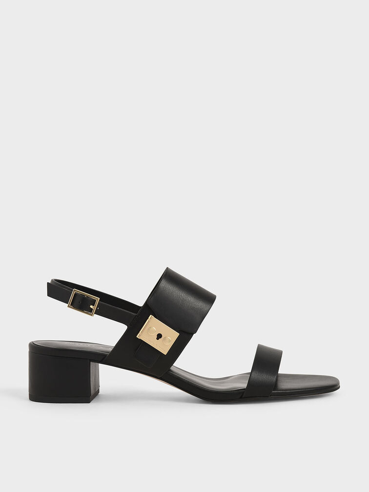 Buckle Strap Sandals, Black, hi-res