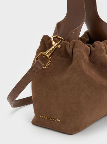 Ally Recycled Suede Ruched Slouchy Chain-Handle Bag, Mocha Brown, hi-res