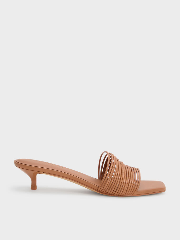 Fianna Strappy Kitten-Heel Mules, Tan, hi-res