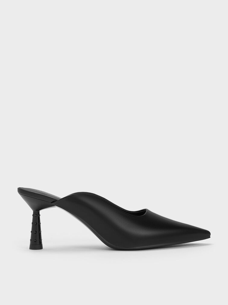 Embellished Cone Heel Mules, Black, hi-res