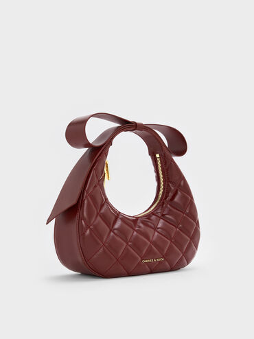 Janie Quilted Bow-Handle Crescent Bag, Burgundy, hi-res