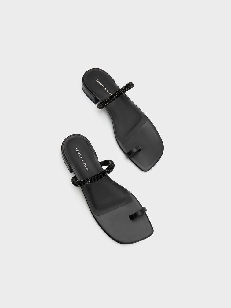 Beaded Toe-Ring Sandals, Black, hi-res