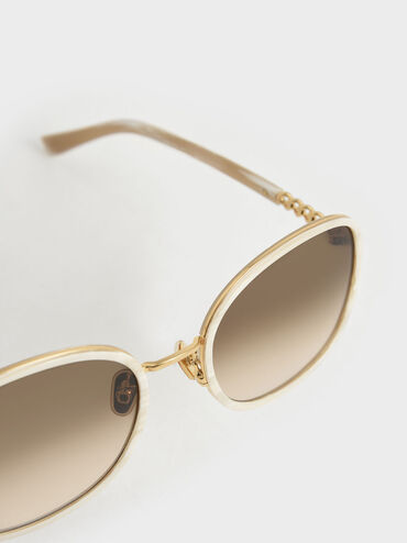 Braided Temple Butterfly Sunglasses, Cream, hi-res