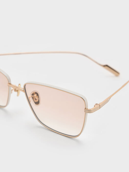 Metallic-Rim Square Sunglasses, Pink, hi-res