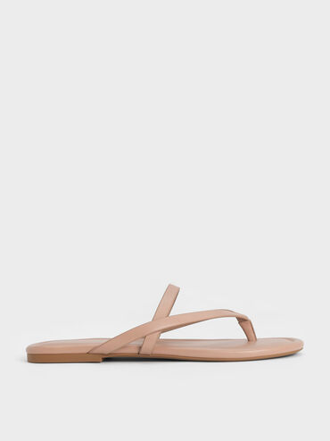 Strappy Thong Sandals, Nude, hi-res