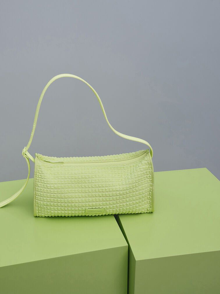 Textured Elongated Shoulder Bag, Zesty Green, hi-res