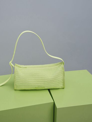 Textured Elongated Shoulder Bag, Zesty Green, hi-res