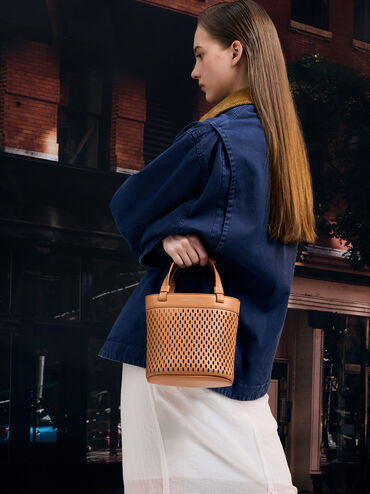 Juno Perforated Tote Bag, Russet Brown, hi-res