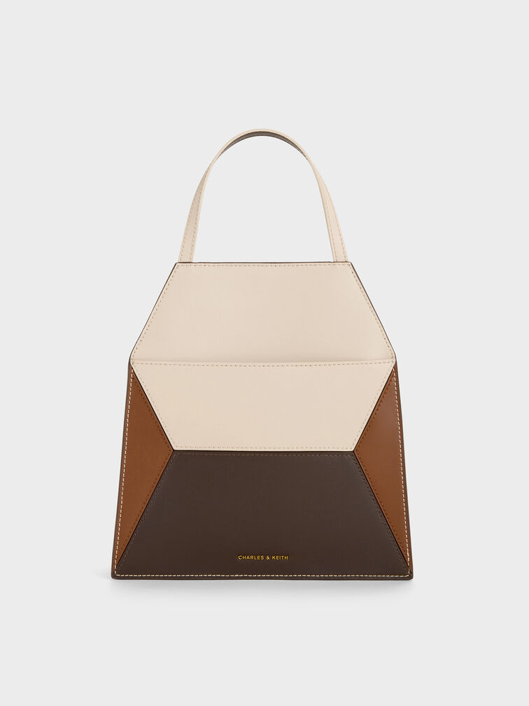 Nasrin Colourblock Geometric Tote Bag, Multi Brown, hi-res