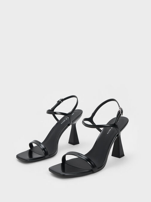 Square Toe Trapeze Heel Sandals, Black Box, hi-res