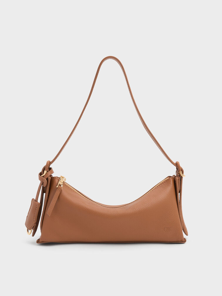 Leather Elongated Shoulder Bag, Cinnamon Tan, hi-res