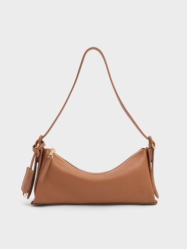 Leather Elongated Shoulder Bag, Cinnamon Tan, hi-res