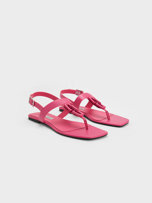 Chain-Link T-Bar Sandals, Berry, hi-res