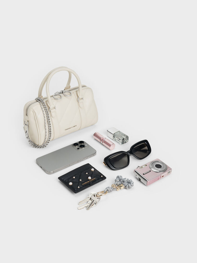 Philomena Panelled Chain-Handle Bowling Bag, Cream, hi-res