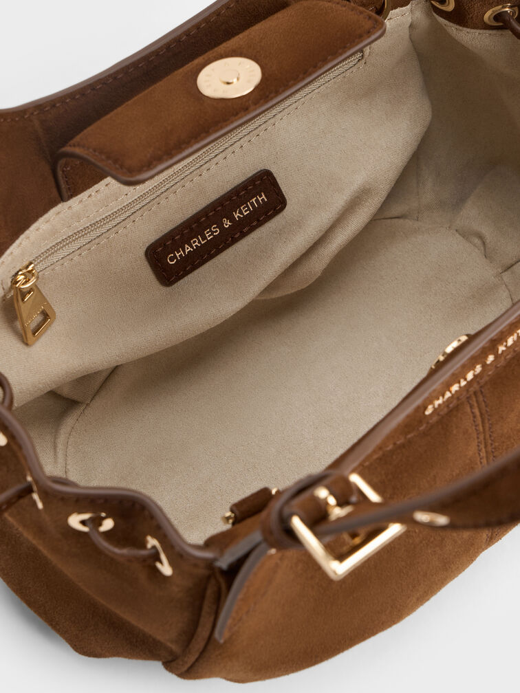 Mini Lillith Drawstring Bucket Bag, Pecan Brown, hi-res
