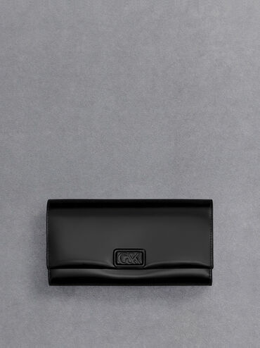 Leather Chain-Strap Wallet, Black, hi-res