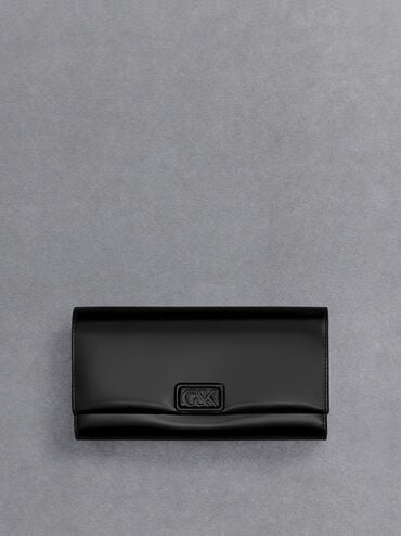Leather Chain-Strap Wallet, Black, hi-res