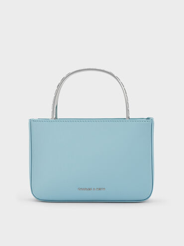 Satin Crystal-Embellished Top Handle Bag, Sky Blue, hi-res