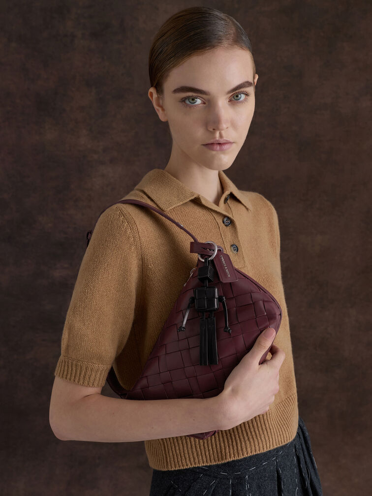 Ivette Woven Shoulder Bag, Wineberry Red, hi-res