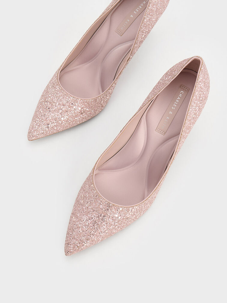 Emmy Glittered Pointed-Toe Pumps, Pink, hi-res
