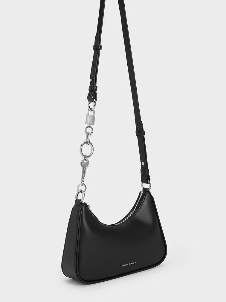 Lane Lock & Key Chain Handle Trapeze Bag, Noir, hi-res